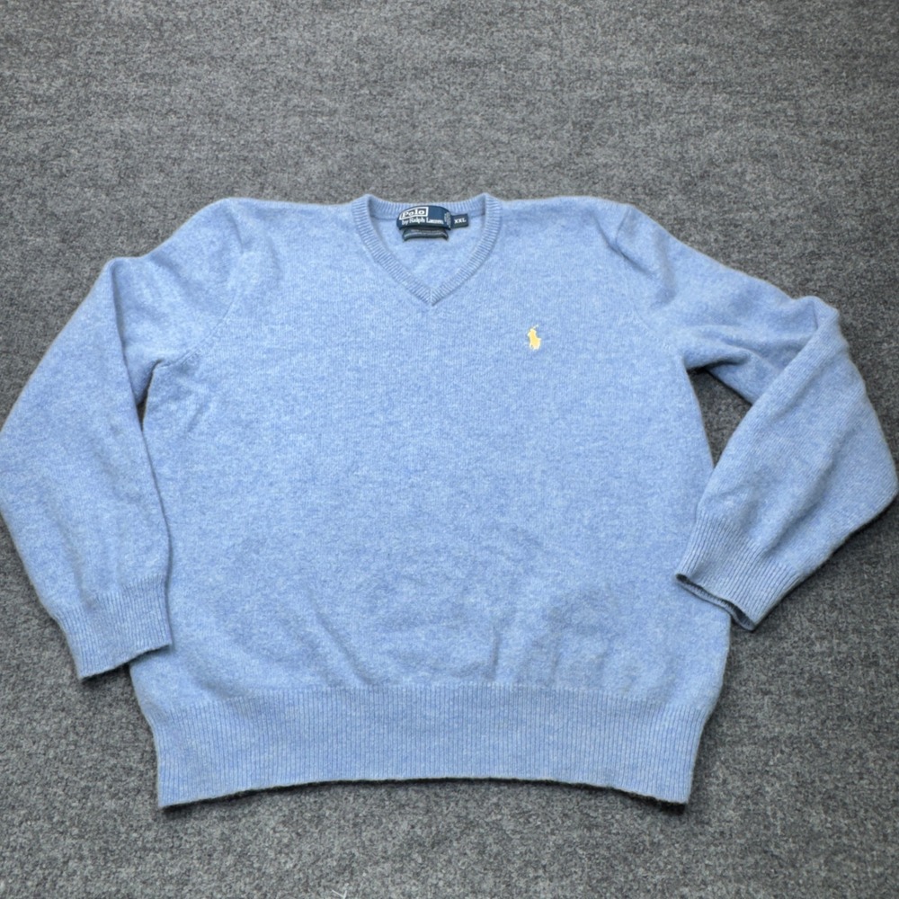 Polo Ralph Lauren Sweater Womens Large Blue Lambswool V Neck Pullover Academia